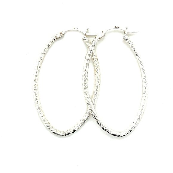 925 Silver Oval Shaped Hoop Earrings - Picture 1 of 3